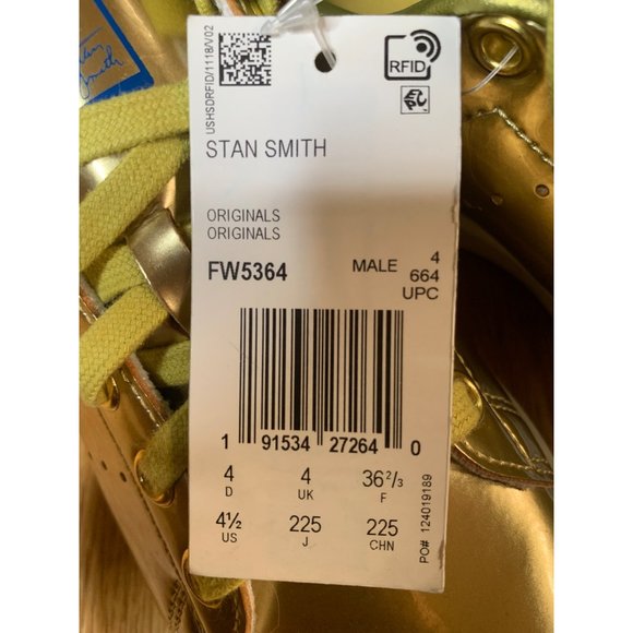 Mens 4.5 Adidas Originals Stan Smith Gold Leather Casual Sneakers FW5364 - Picture 8 of 8